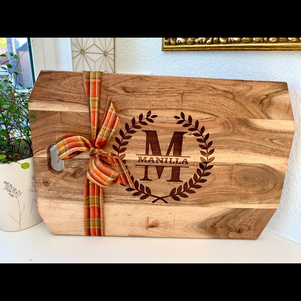 Custom engraved cutting boards and cheese boards.